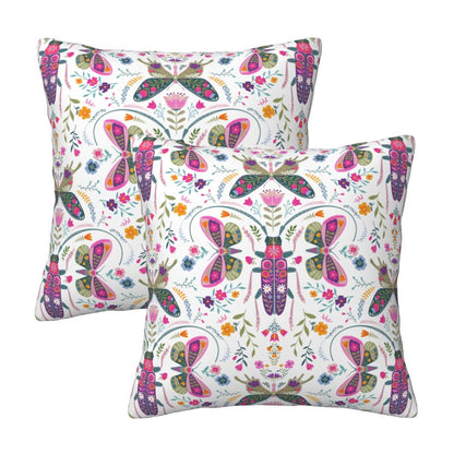 Butterflies Throw Pillow Covers 18x18 inch Set of 2 Folk Nature Velvet Cushion Covers for Sofa Couch Bed