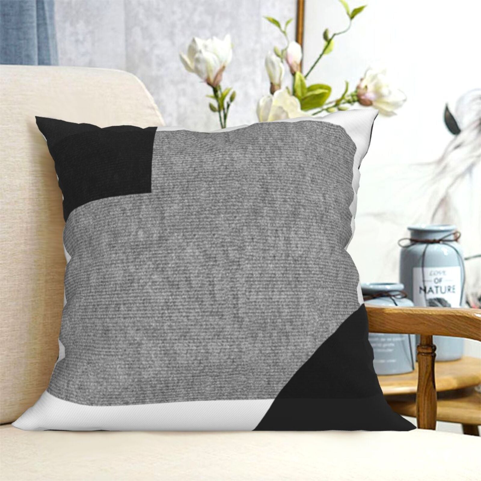 Black grey and top white throw pillows