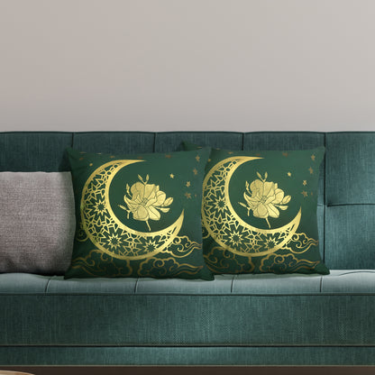 GSXRSG2, HOSTECCO Emerald Green Gold Throw Pillow Covers 18x18 inch Set of 2 Geometric Velvet Pillow Cases Moon Star Decorative Cushion Cases for Sofa Living Room