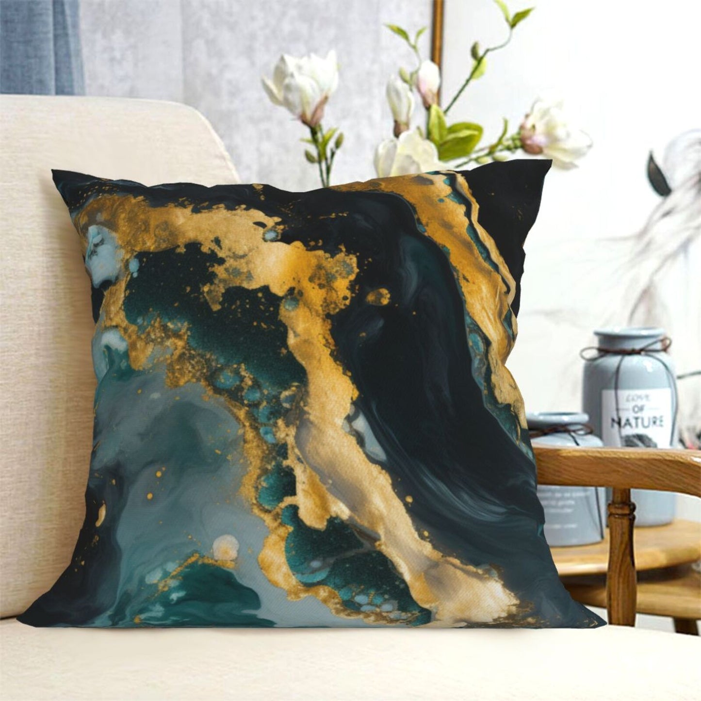 HOSTECCO Green Marble Throw Pillow Covers 18x18 inch Abstract Pillow Cases for Sofa Couch Living Room