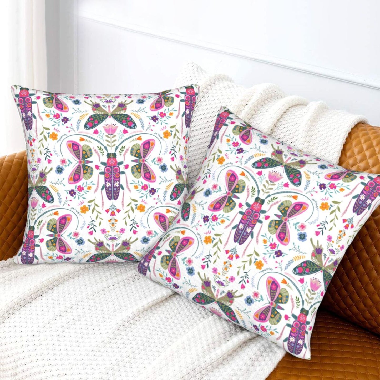 Butterflies Throw Pillow Covers 18x18 inch Set of 2 Folk Nature Velvet Cushion Covers for Sofa Couch Bed