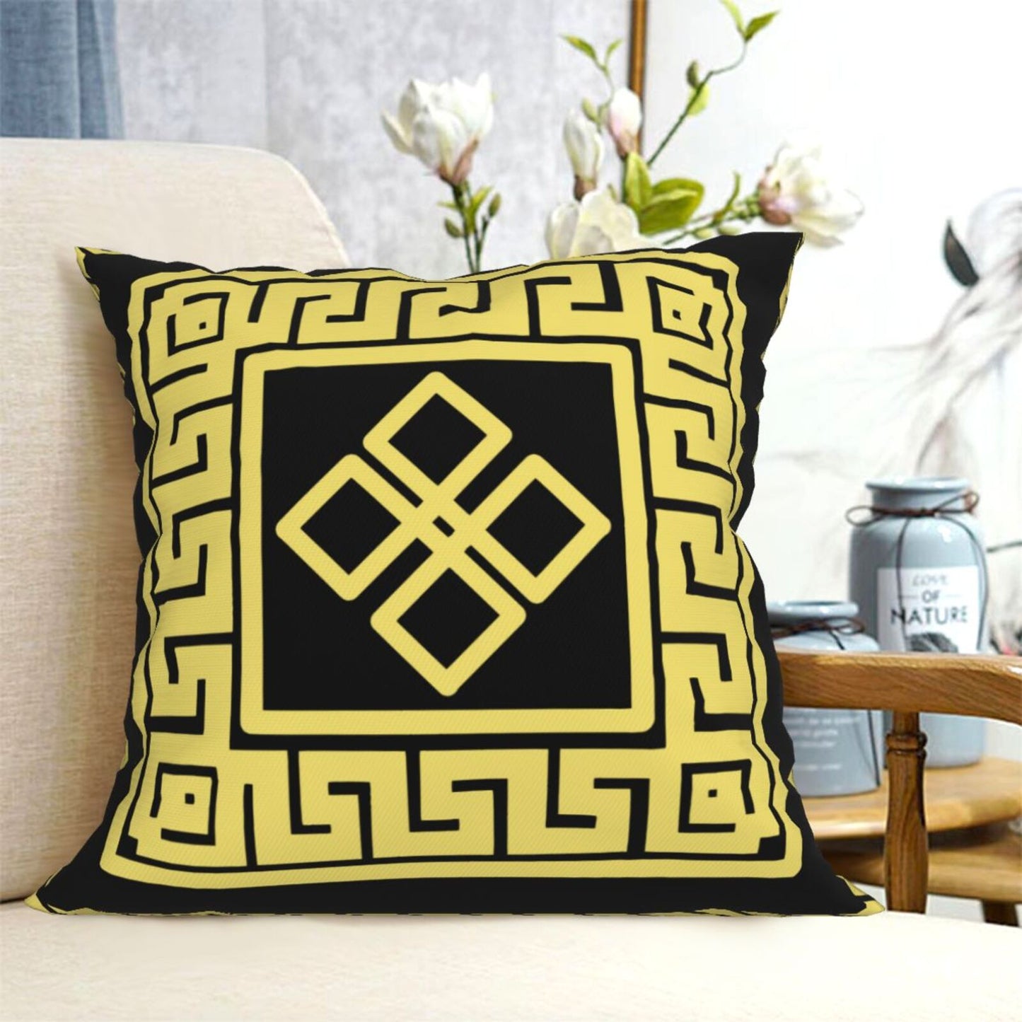 HOSTECCO Geometric Throw Pillow Covers 18x18 inch Greek Key Ethnic Pillow Cases for Sofa Couch