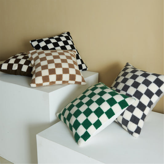 CCRGY, HOSTECCO Checkerboard Pillow Covers Faux Fur Pillow Cases for Sofa Bed