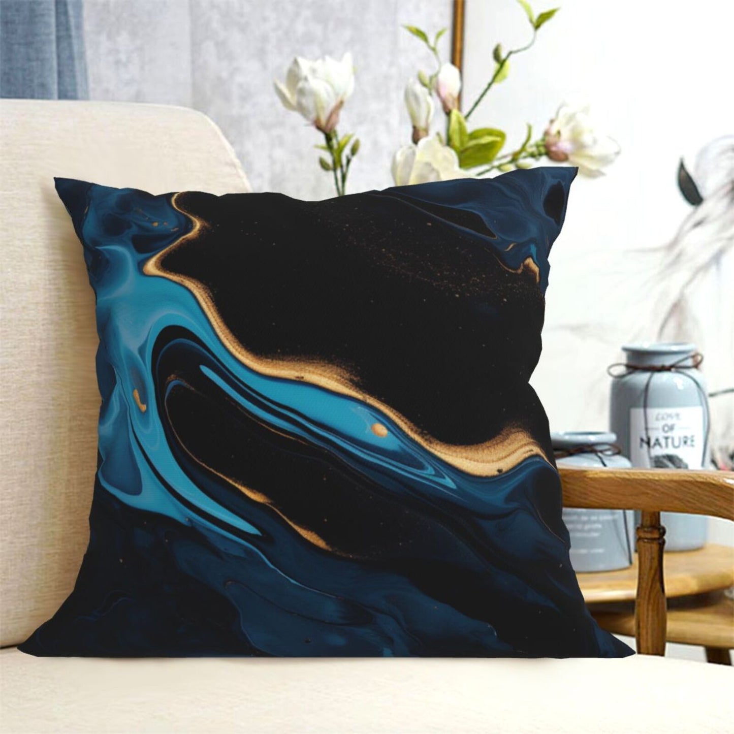 DHSAP-S6, HOSTECCO Navy Blue Marble Throw Pillow Covers 18x18 inch Set of 4 Abstract Blue Gold Pillow Cases for Sofa Couch Living Room