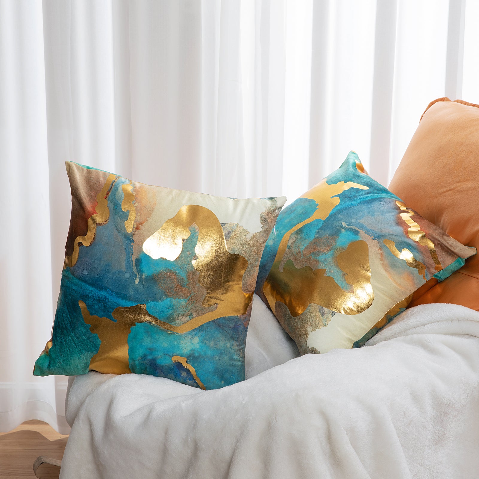 Aqua and gold throw pillows best sale