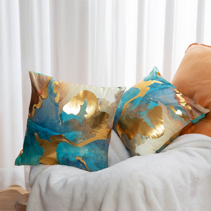 GSXAST2, HOSTECCO Teal and Gold Throw Pillow Covers 18x18 inch Blue Abstract Pillow Cases for Sofa Couch