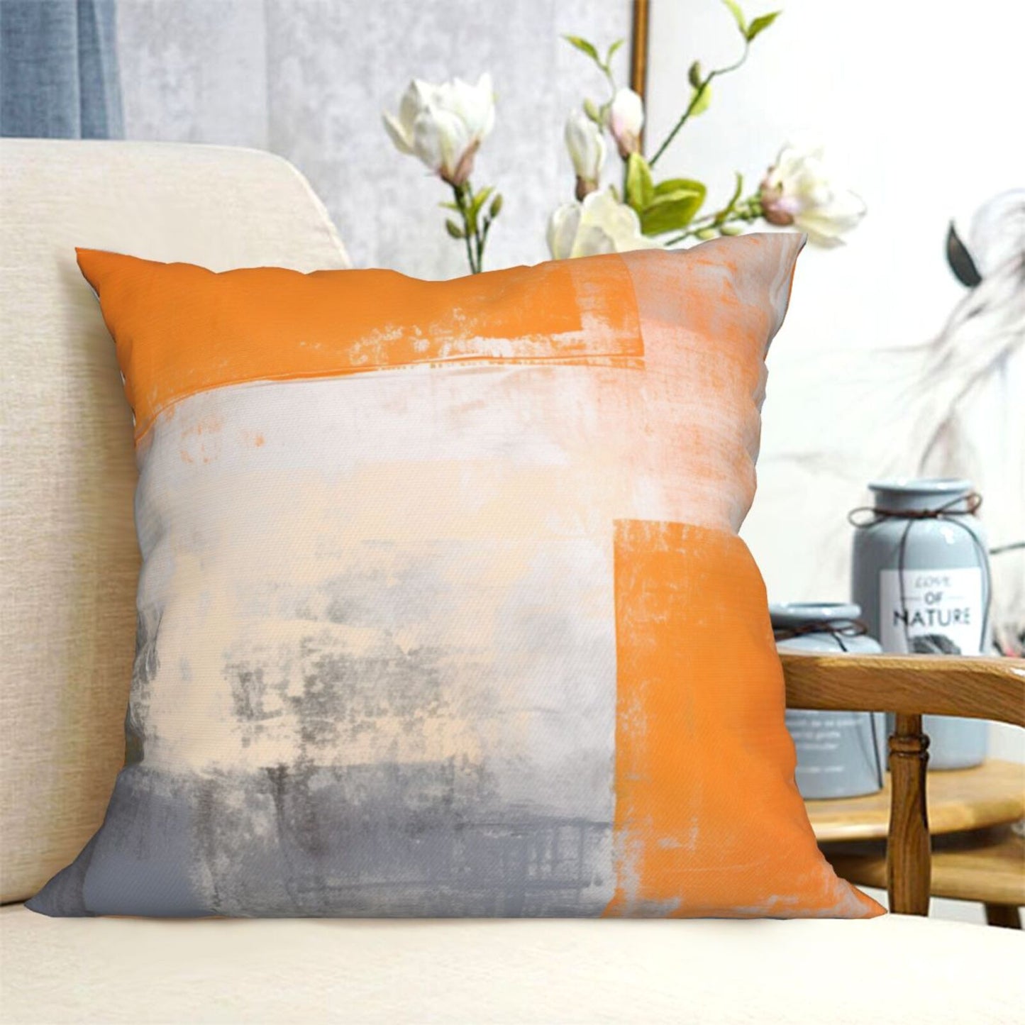 HOSTECCO Orange Grey Throw Pillow Covers 18x18 inch Set of 4 Modern Abstract Pillow Casesfor Sofa Couch