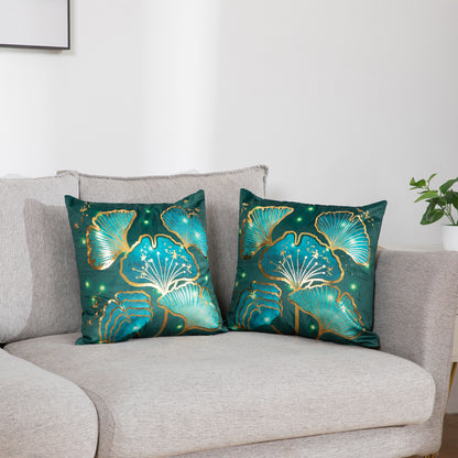 GSXLST2, Teal Gold Throw Pillow Covers 18x18 inch Gold Stamping Leaves Pillow Cases for Sofa Living Room