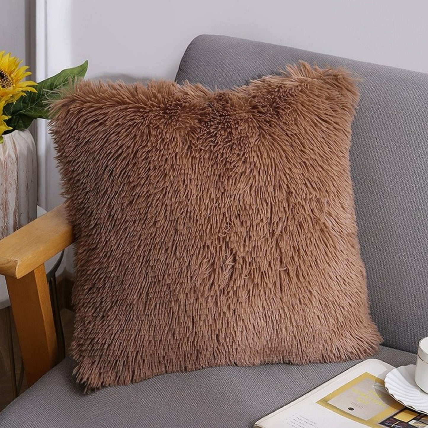 CSCXH, Faux Fur Pillow Covers 16x16 inch Fluffy Pillow Cases Plush Cushion Covers for Sofa Couch