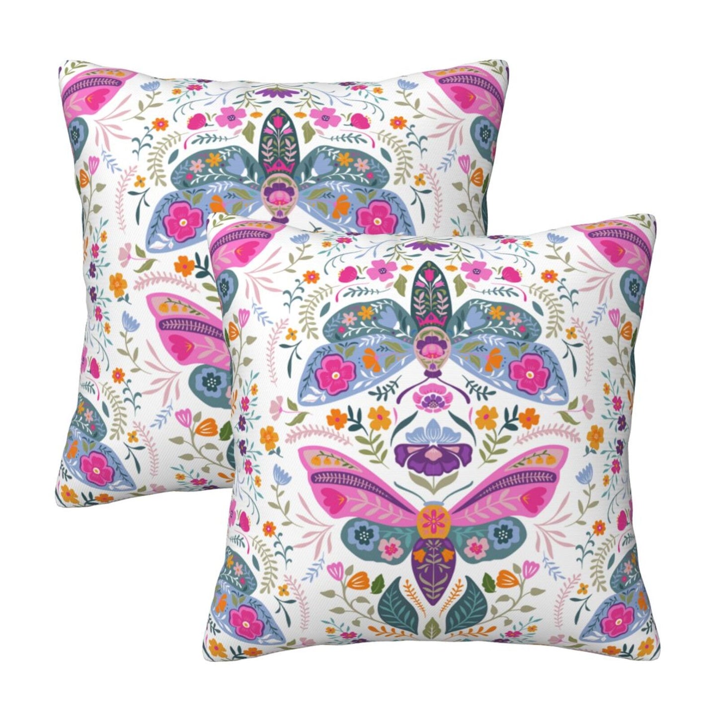 Butterflies Throw Pillow Covers 18x18 inch Set of 2 Folk Nature Velvet Cushion Covers for Sofa Couch Bed