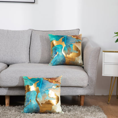 GSXAST2, HOSTECCO Teal and Gold Throw Pillow Covers 18x18 inch Blue Abstract Pillow Cases for Sofa Couch