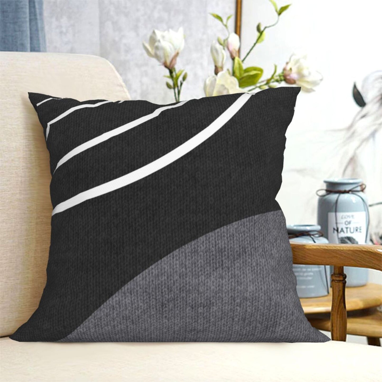 DHSGP-S1, Geometric Throw Pillow Covers 18x18 inch Black White and Grey Pillow Cases for Sofa Couch