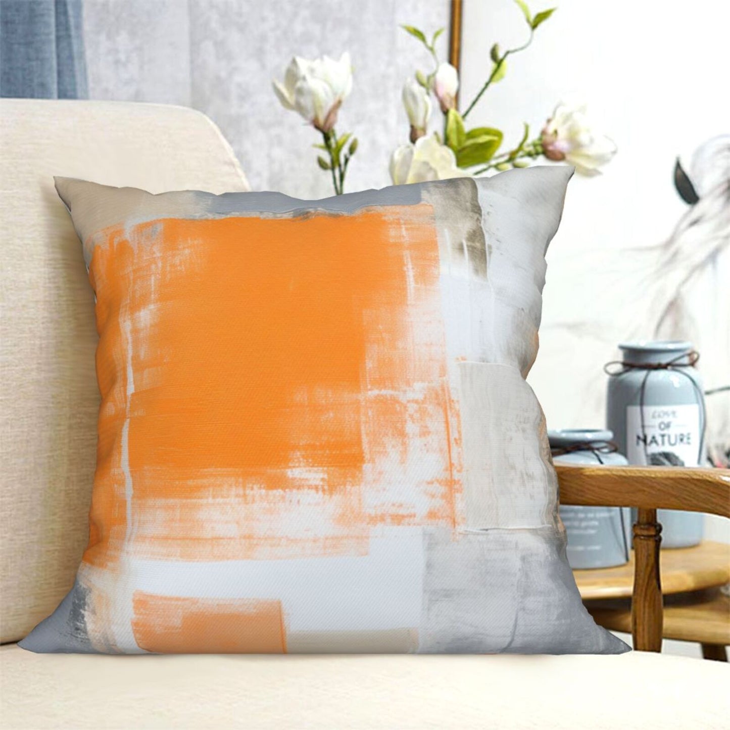 HOSTECCO Orange Grey Throw Pillow Covers 18x18 inch Set of 4 Modern Abstract Pillow Casesfor Sofa Couch