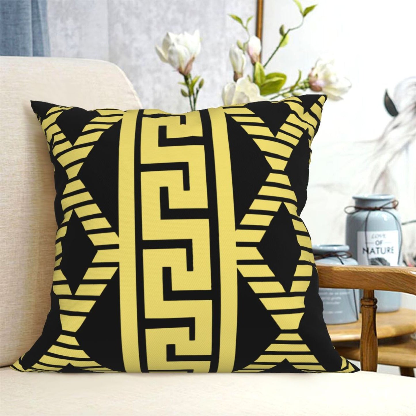 HOSTECCO Geometric Throw Pillow Covers 18x18 inch Greek Key Ethnic Pillow Cases for Sofa Couch