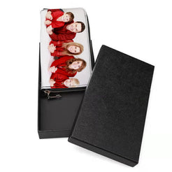 Custom photo wallet shown with black presentation box