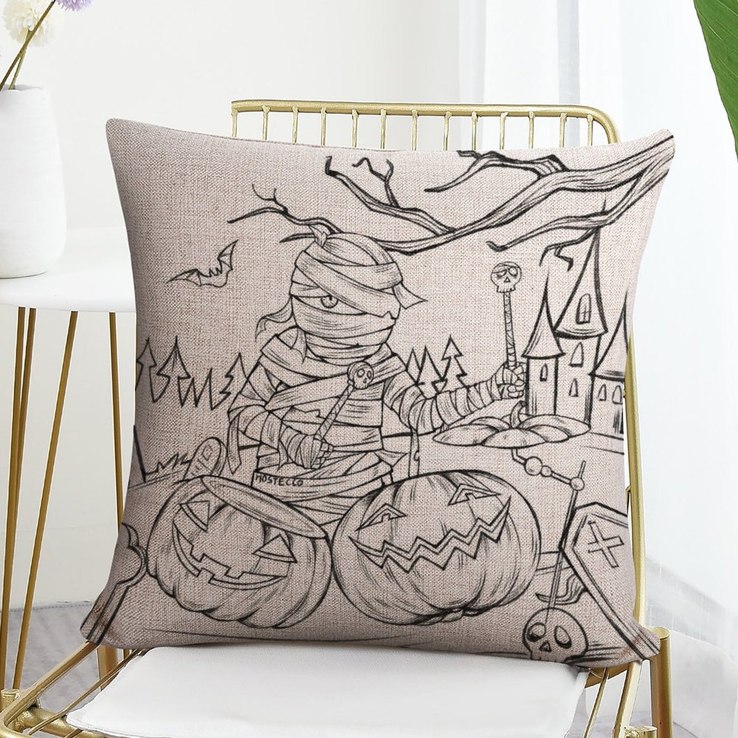 DHSHL-S1，HOSTECCO Spooky Halloween Throw Pillow Covers 18x18 inch Skull Witch Pillow Cases for Couch Living Room