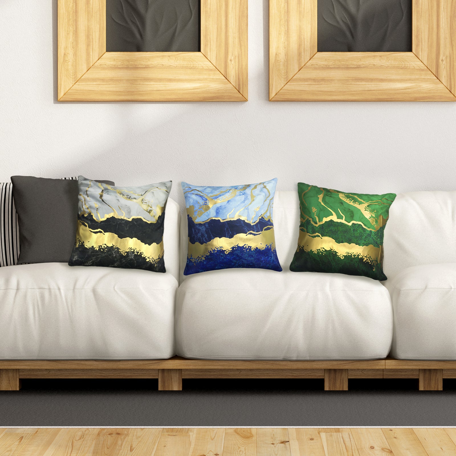 Couch Pillow Covers 18x18 Set of 4, Emerald Green and Gold Home