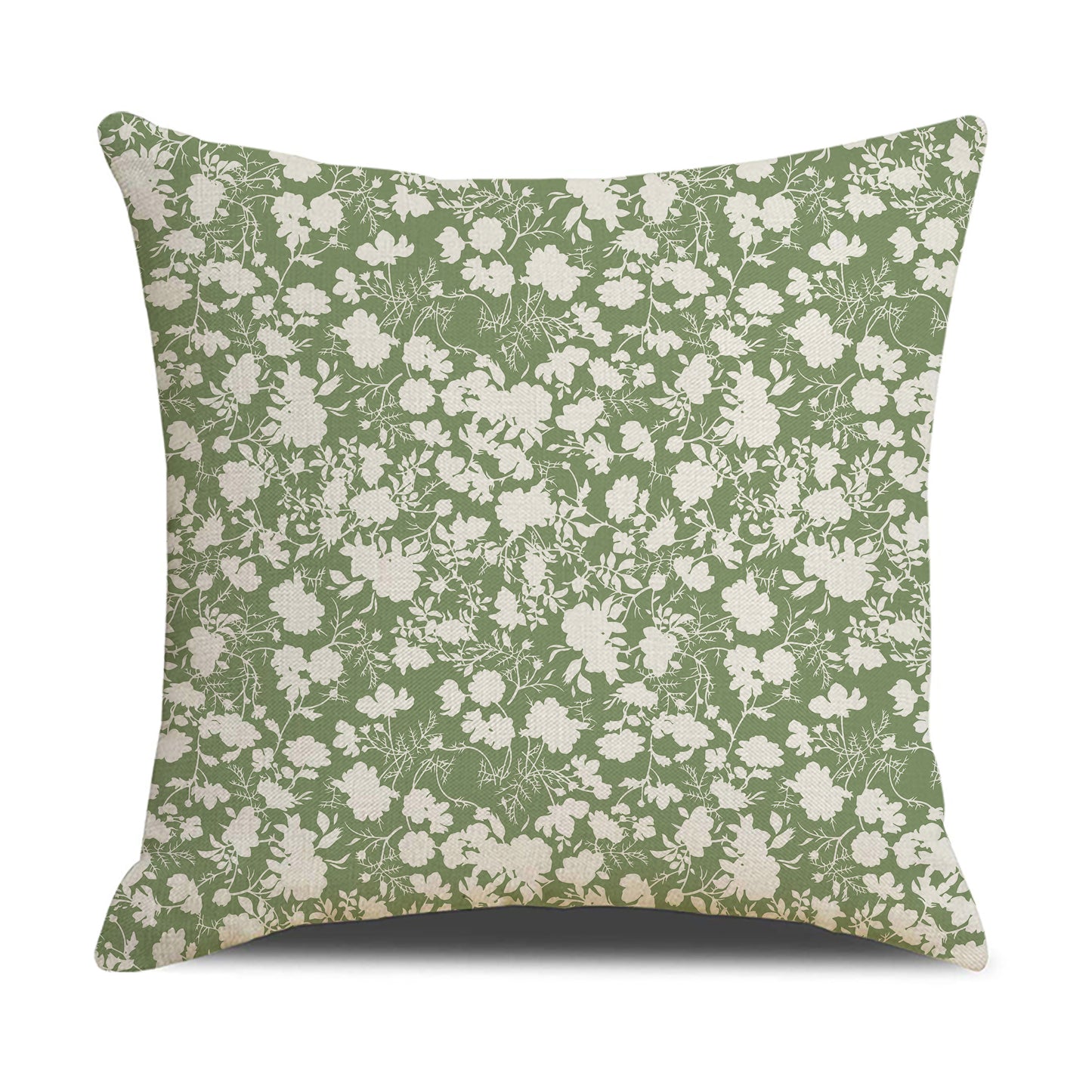 HOSTECCO Sage Green Throw Pillow Covers 18x18 inch Set of 4 Floral Flower Pillow Cases Rustic Dot Decorative Cushion Covers for Sofa Couch