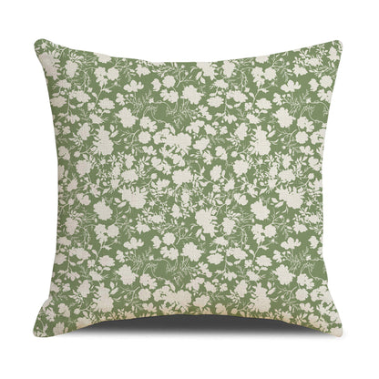 HOSTECCO Sage Green Throw Pillow Covers 18x18 inch Set of 4 Floral Flower Pillow Cases Rustic Dot Decorative Cushion Covers for Sofa Couch