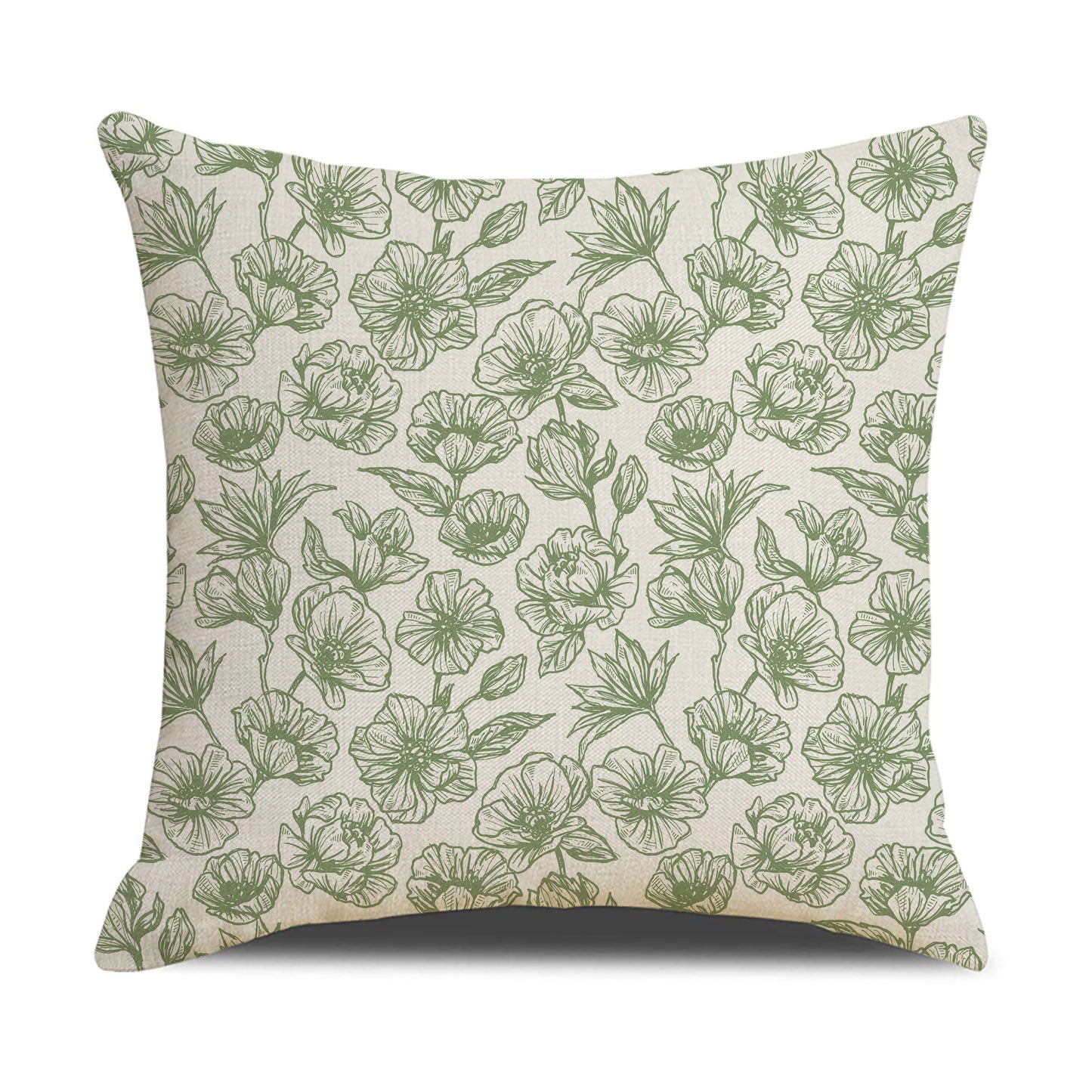 HOSTECCO Sage Green Throw Pillow Covers 18x18 inch Set of 4 Floral Flower Pillow Cases Rustic Dot Decorative Cushion Covers for Sofa Couch