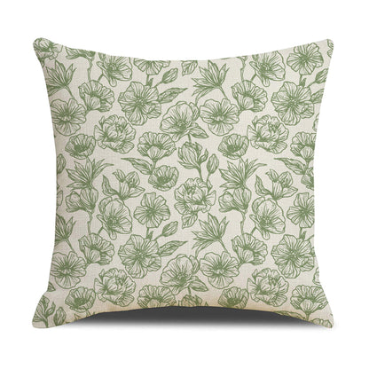 HOSTECCO Sage Green Throw Pillow Covers 18x18 inch Set of 4 Floral Flower Pillow Cases Rustic Dot Decorative Cushion Covers for Sofa Couch