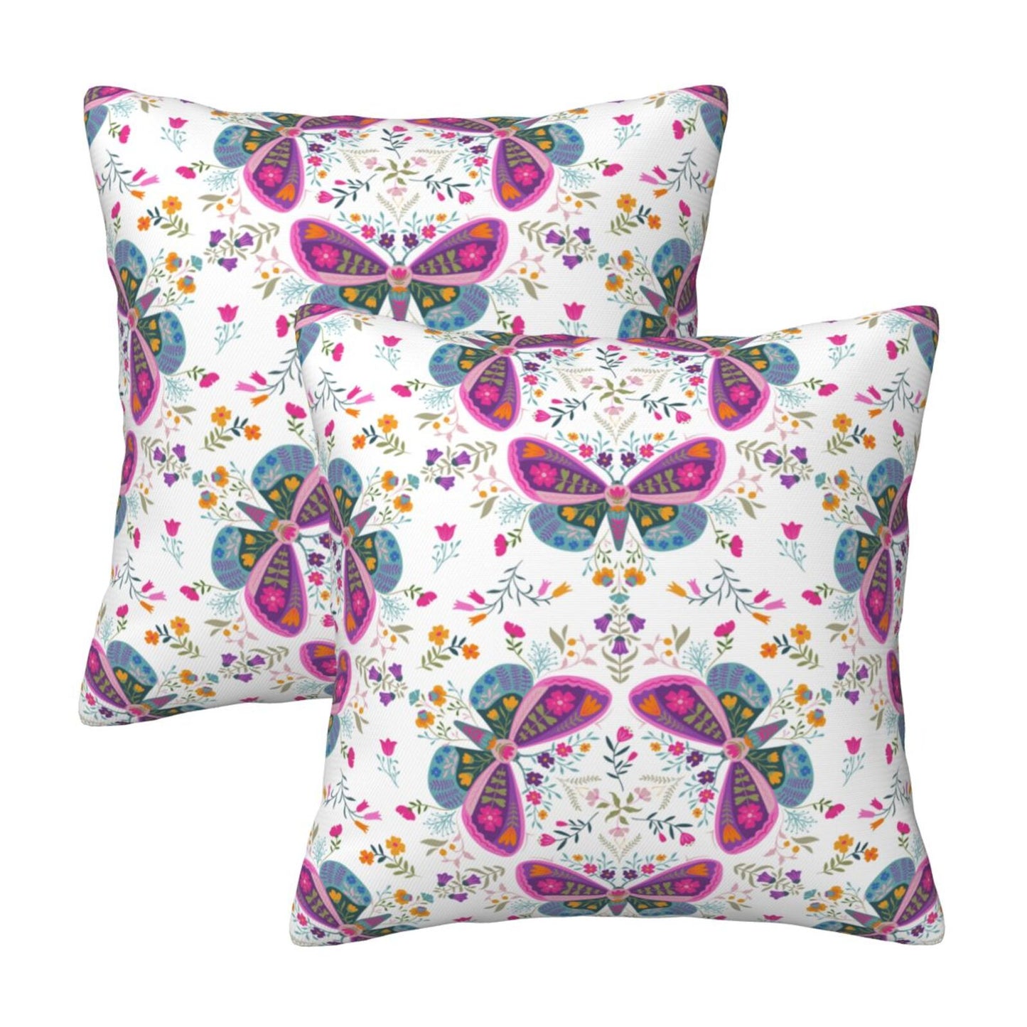 Butterflies Throw Pillow Covers 18x18 inch Set of 2 Folk Nature Velvet Cushion Covers for Sofa Couch Bed