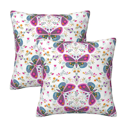 Butterflies Throw Pillow Covers 18x18 inch Set of 2 Folk Nature Velvet Cushion Covers for Sofa Couch Bed