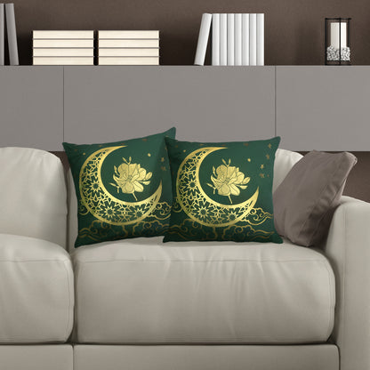 GSXRSG2, HOSTECCO Emerald Green Gold Throw Pillow Covers 18x18 inch Set of 2 Geometric Velvet Pillow Cases Moon Star Decorative Cushion Cases for Sofa Living Room