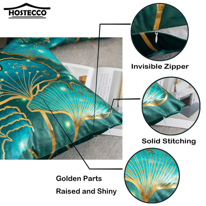 GSXLST2, Teal Gold Throw Pillow Covers 18x18 inch Gold Stamping Leaves Pillow Cases for Sofa Living Room