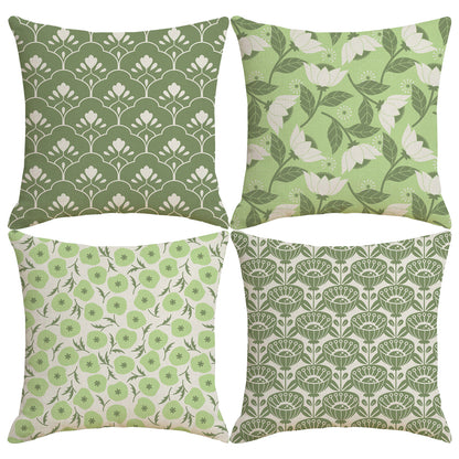 HOSTECCO Sage Green Throw Pillow Covers 18x18 inch Set of 4 Rustic Floral Pillow Cases Flower Decorative Cushion Covers for Sofa Couch