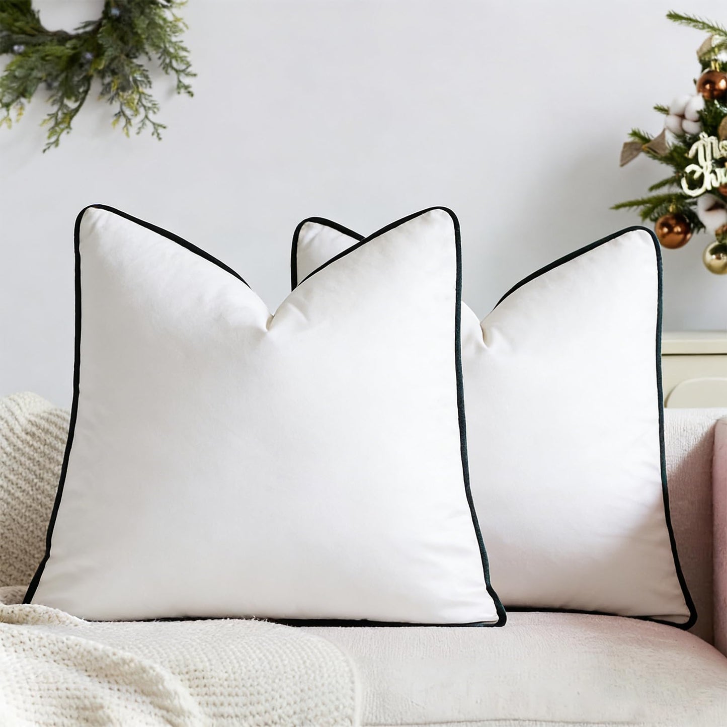 HOSTECCO Christmas Pillow Covers Red and Green Decorative Pillows Red Velvet Lumbar Throw Pillows