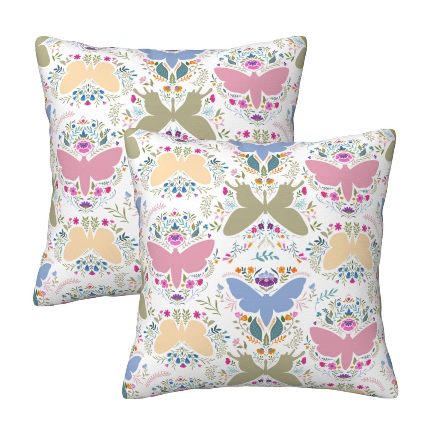 Butterflies Throw Pillow Covers 18x18 inch Set of 2 Folk Nature Velvet Cushion Covers for Sofa Couch Bed