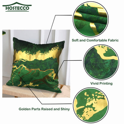 GSXASG, HOSTECCO Emerald Green Gold Throw Pillow Covers 18x18 inch Gold Stamping Velvet Pillow Cases for Couch Living Room