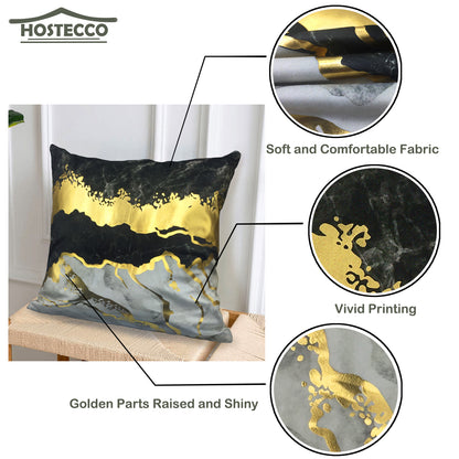 GSXASBK, HOSTECCO Black Grey Gold Throw Pillow Covers 18x18 inch Gold Foil Stamping Pillow Cases for Sofa Living Room