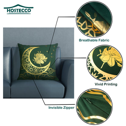 GSXRSG2, HOSTECCO Emerald Green Gold Throw Pillow Covers 18x18 inch Set of 2 Geometric Velvet Pillow Cases Moon Star Decorative Cushion Cases for Sofa Living Room