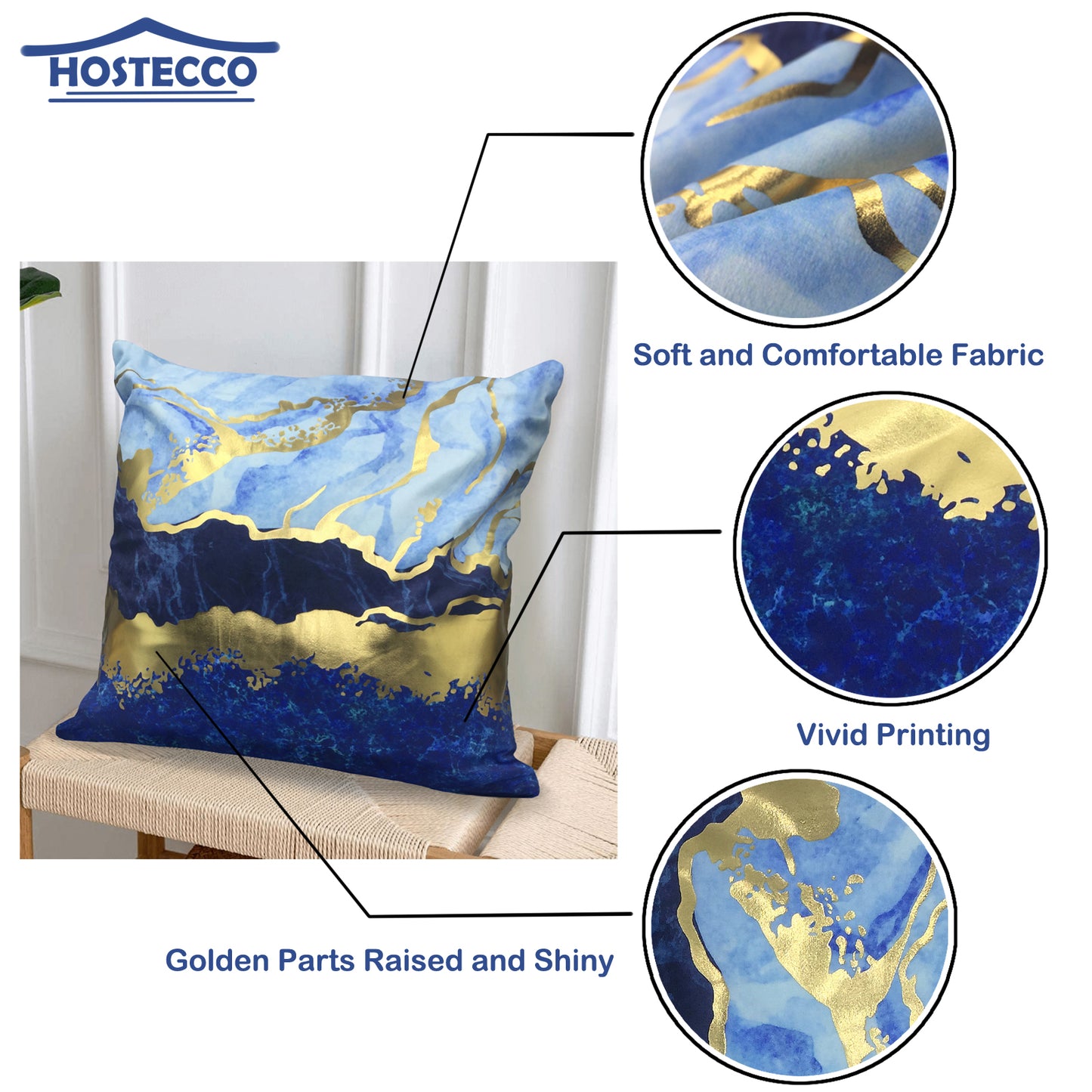 GSXASBL, HOSTECCO Navy Blue Gold Throw Pillow Covers 18x18 inch Gold Stamping Marble Pillow Cases for Sofa Living Room