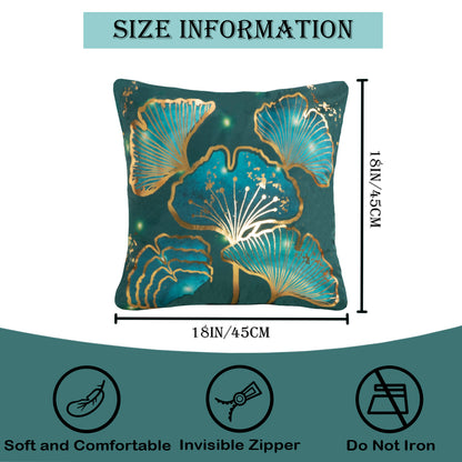 GSXLST2, Teal Gold Throw Pillow Covers 18x18 inch Gold Stamping Leaves Pillow Cases for Sofa Living Room