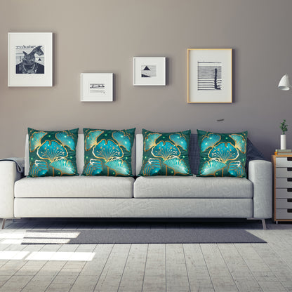 GSXLST2, Teal Gold Throw Pillow Covers 18x18 inch Gold Stamping Leaves Pillow Cases for Sofa Living Room