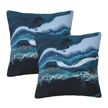 HOSTECCO Navy Blue Throw Pillow CoversLuxury Velvet Abstract Marble Decorative Cushion Covers with Gold Veins, Coastal Style Pillowcases for Sofa Couch Bed