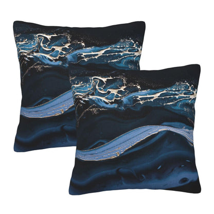 HOSTECCO Navy Blue Throw Pillow CoversLuxury Velvet Abstract Marble Decorative Cushion Covers with Gold Veins, Coastal Style Pillowcases for Sofa Couch Bed