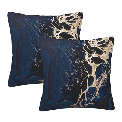 HOSTECCO Navy Blue Throw Pillow CoversLuxury Velvet Abstract Marble Decorative Cushion Covers with Gold Veins, Coastal Style Pillowcases for Sofa Couch Bed