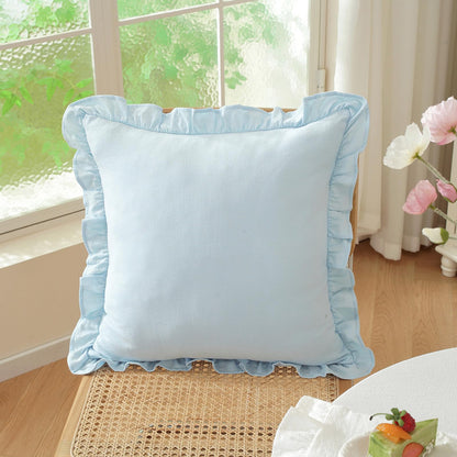 HOSTECCO Set of 2 Light Blue and White Ruffle Throw Pillow Covers 18x18 Inch, Gingham Plaid Pillow Cases, French Country Decorative Pillows for Bed