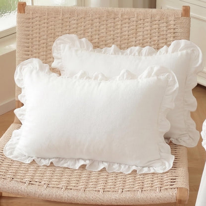 HOSTECCO Set of 2 Light Blue and White Ruffle Throw Pillow Covers 18x18 Inch, Gingham Plaid Pillow Cases, French Country Decorative Pillows for Bed