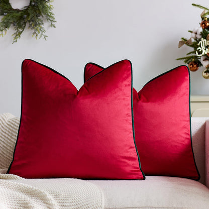 HOSTECCO Christmas Pillow Covers Red and Green Decorative Pillows Red Velvet Lumbar Throw Pillows