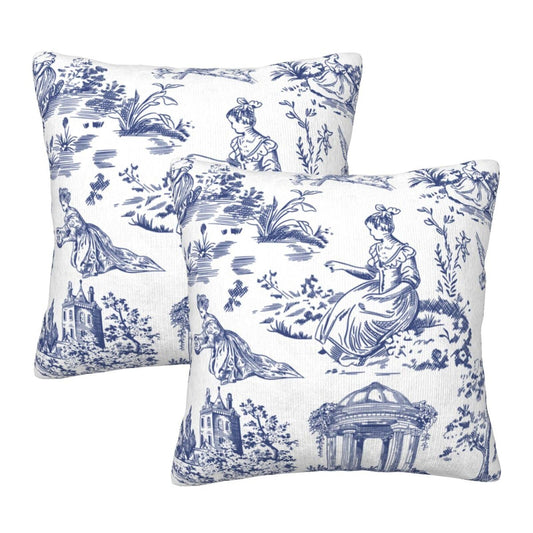 Toile throw pillow covers 18x18 Set of 2 for sofa couch and living room decor