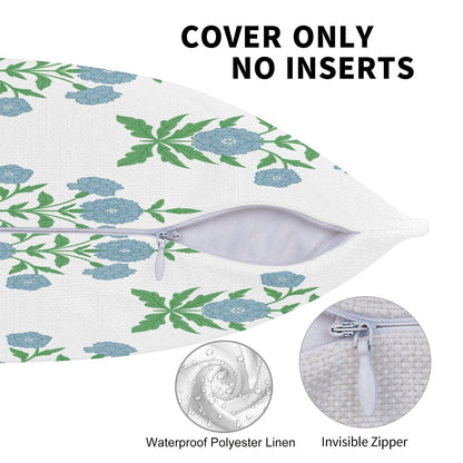 HOSTECCO Waterproof Outdoor Throw Pillow Covers, Pack of 2 Spring Blue and Green Floral Block Print Decorative Covers for Garden Couch