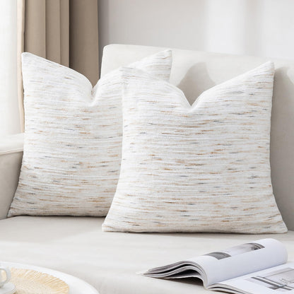 HOSTECCO Blue and White Pillow Covers 18x18 Set of 2, Chenille Striped Pillow Cases Coastal Decorative Tufted Square Cushion Covers for Blue Living Room Decor