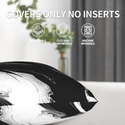 Velvet pillow cover with black and white marble, shown in a side view without an insert