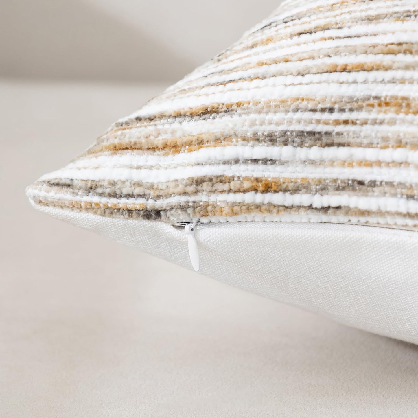 HOSTECCO Blue and White Pillow Covers 18x18 Set of 2, Chenille Striped Pillow Cases Coastal Decorative Tufted Square Cushion Covers for Blue Living Room Decor
