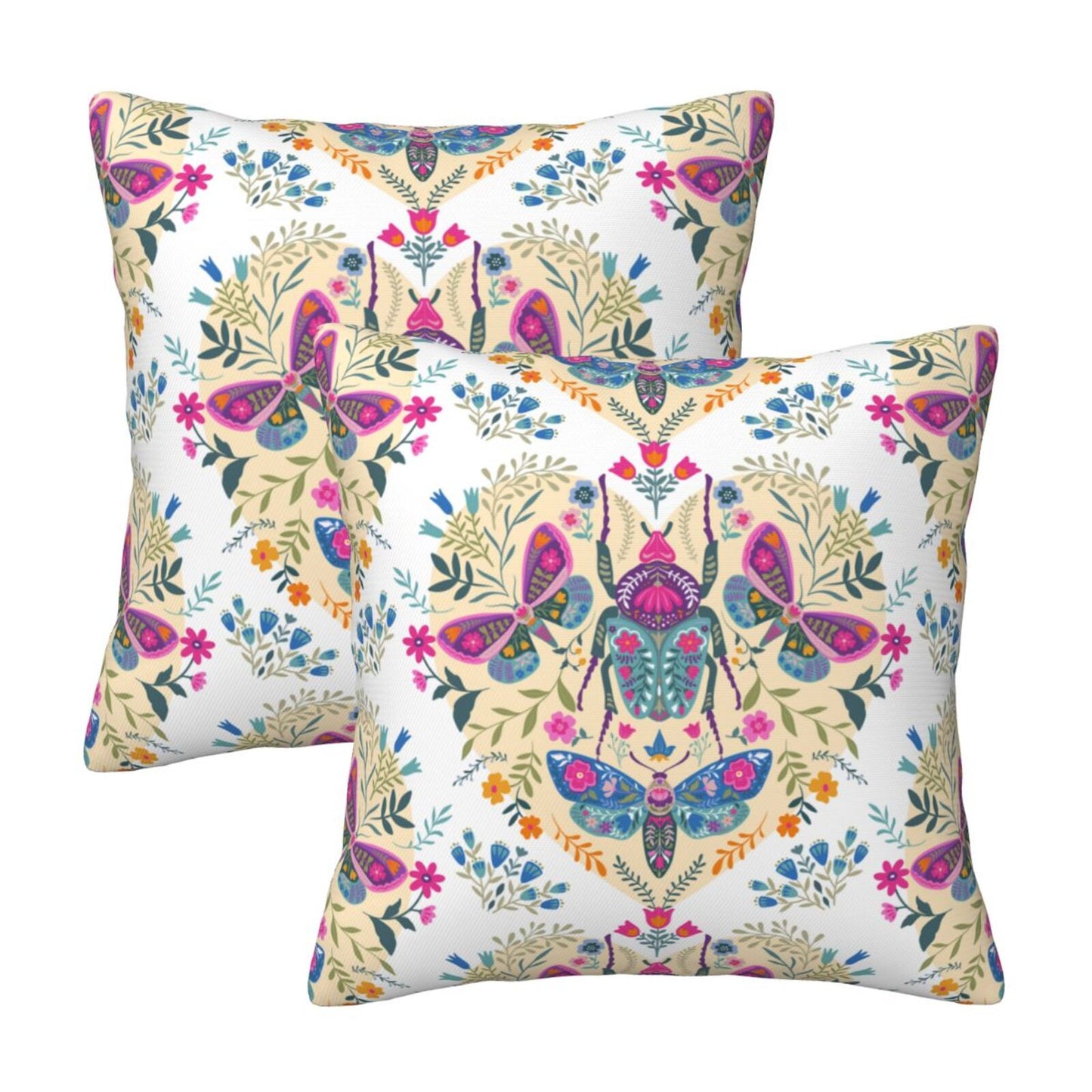 Butterflies Throw Pillow Covers 18x18 inch Set of 2 Folk Nature Velvet Cushion Covers for Sofa Couch Bed